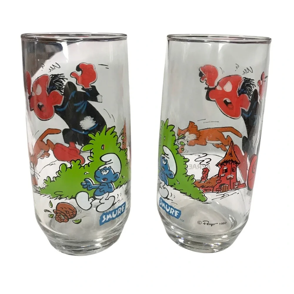 Lot of 5 Vintage 1982/1983 Smurfs Collector Peyo Glasses